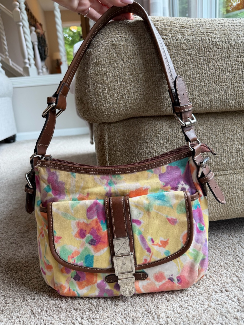 CHAPS Watercolor Floral Shoulder Bag Yellow Multicolor Y2K